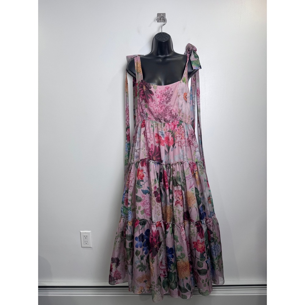 Anthropologie Geisha Designs Isabella Floral Tiered Midi Dress Pink Size 10